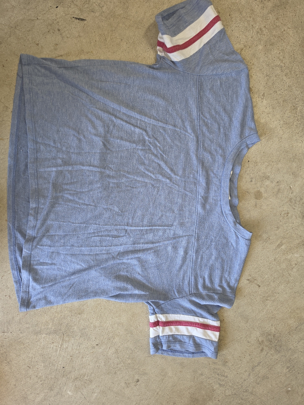 Blue Heather Varsity Sleeve Tee | Women's XS | Casual Short Sleeve Top